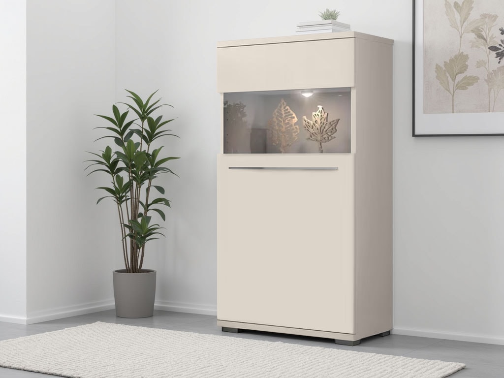 PLACES OF STYLE Highboard »Piano Vitrine« (H/B/T): 123/60/40,2cm,  UV lackiert, Soft-Close Funktion