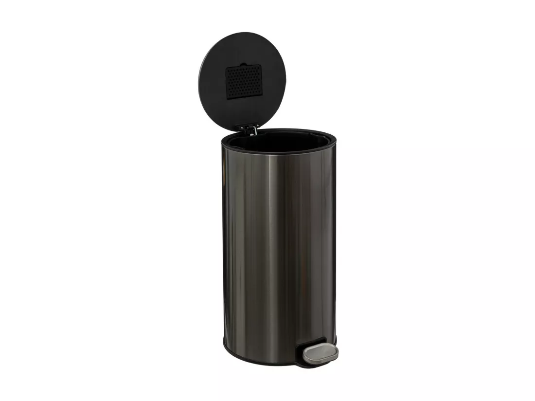 Poubelle ronde 30 Litres en Métal Inox Noir