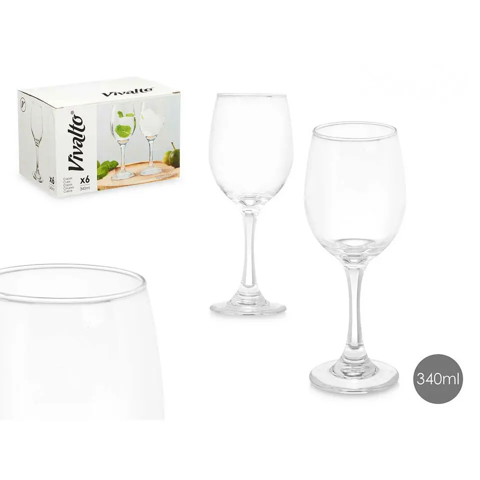 Vivalto Wijnglazen - 6x - glas - 340 ml - vaatwasser bestendig