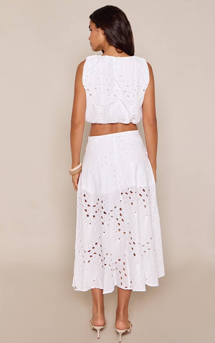 Blanc Jupe Mi-Longue Superposée En Broderie Anglaise