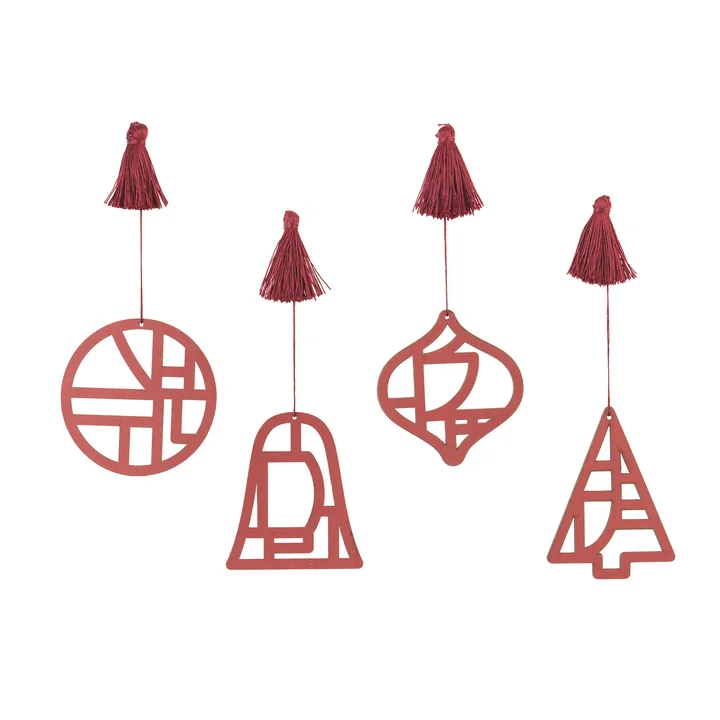 Broste Copenhagen - Christmas Fili Deko-Anhänger, Ø 8 cm, pompeian red (4er-Set)
