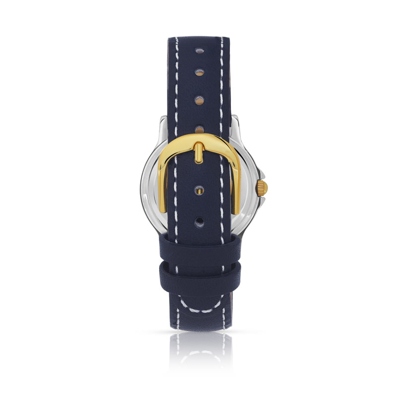 Montre femme chromée bracelet cuir bleu