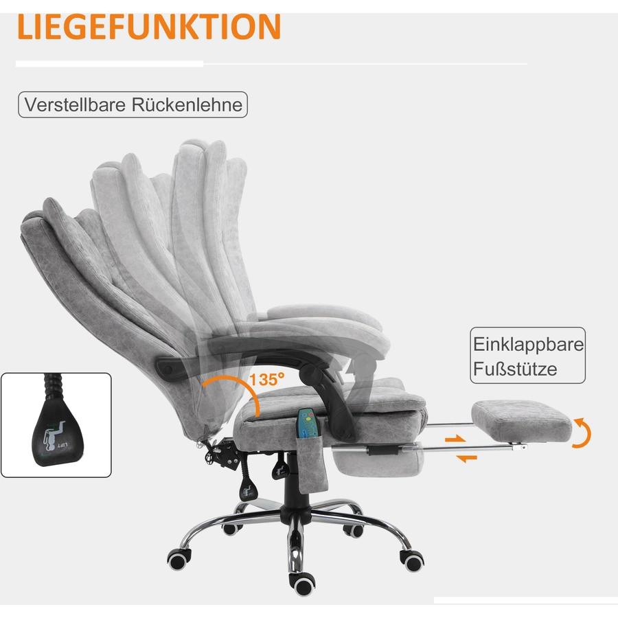 HOMCOM Bürostuhl mit Massage und Heizfunktion grau