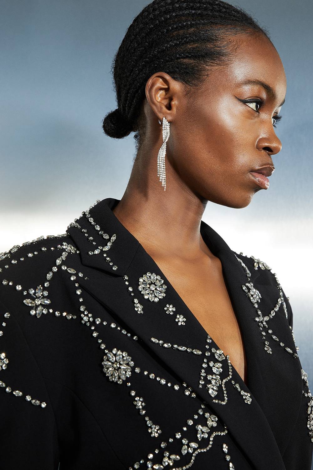KarenMillen Grande robe mini tissée à blazer Cady ornée de cristaux
