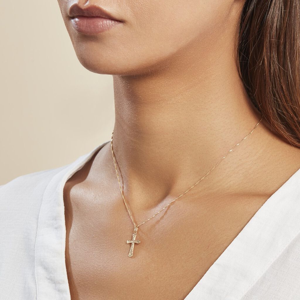 Pendentif Bathilde Croix Striee Or Jaune
