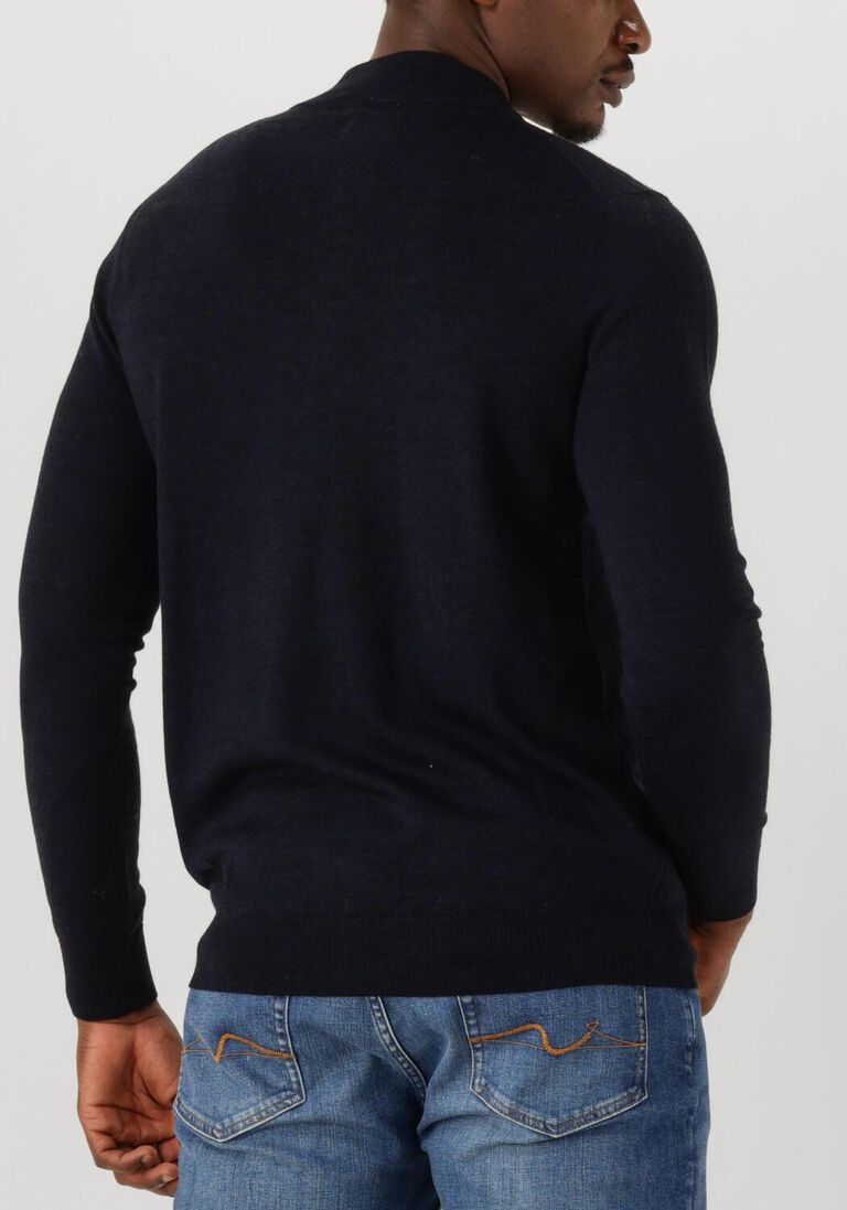 donkerblauwe stefano lauran trui half zip anders
