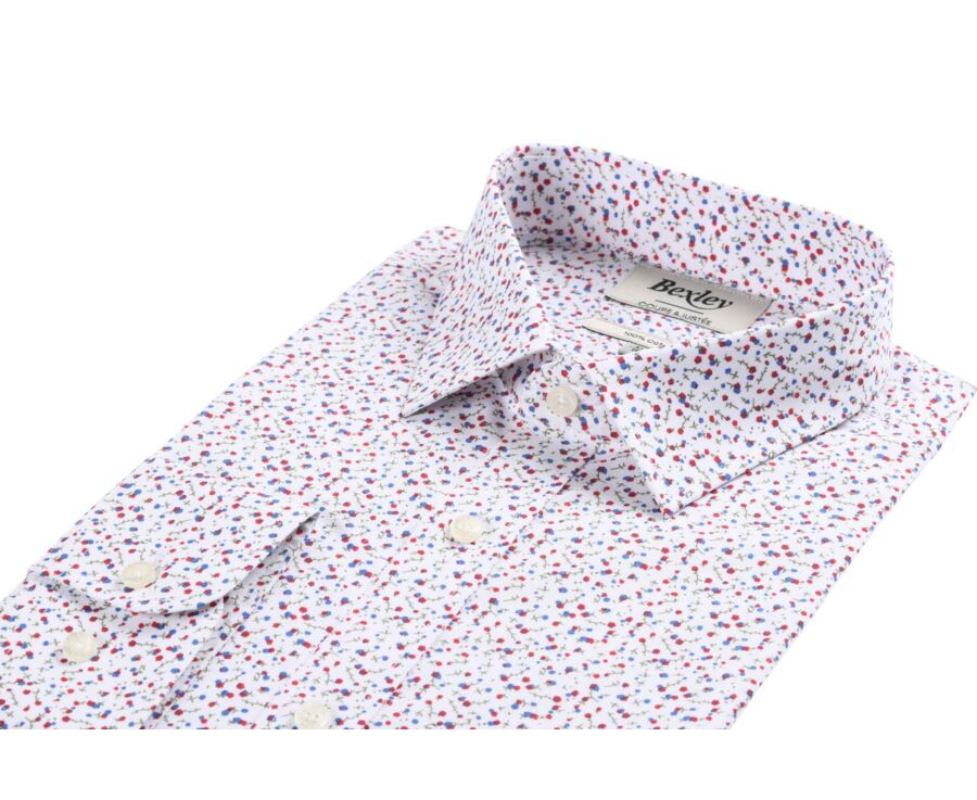 Chemise blanche coton imprimé bleu, rouge et taupe - RODRIGUES