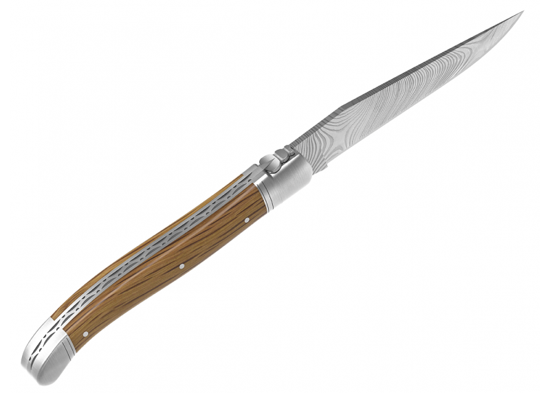 Couteau Laguiole collection damas avec un manche en bois de chêne et 2 mitres en acier inoxydable