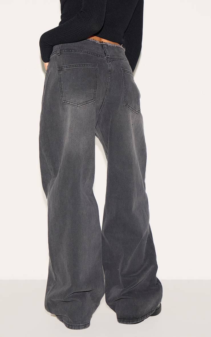 Noir Jean Petite Taille Basse Coupe Droite Taille Effilochée