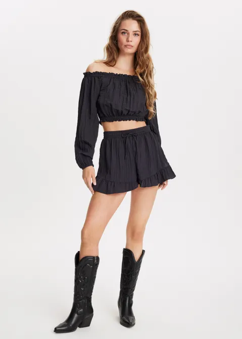 Short met ruffles zwart (ZWART)