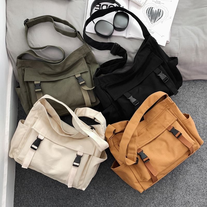 Milha - Effen canvas crossbodytas met gesp
