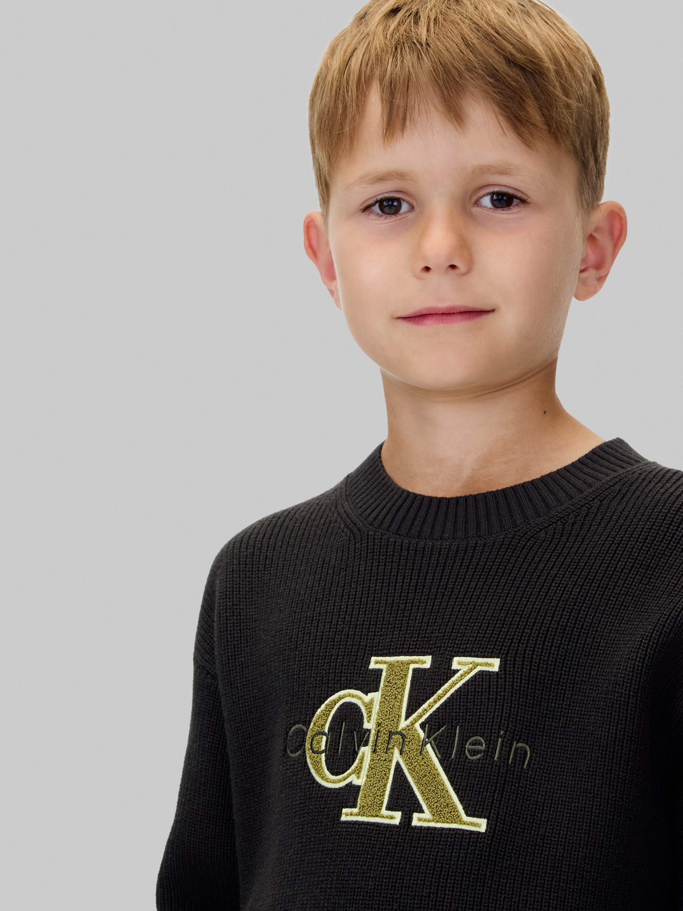 Calvin Klein Jeans Strickpullover »TOWELLING CK STITCH SWEATER«, für Kinder bis 16 Jahre, Frottee-Applikation