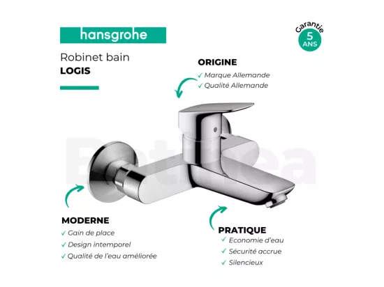Mitigeur lavabo mural HANSGROHE Logis sans tirette ni vidage chrome + nettoyant Briochin