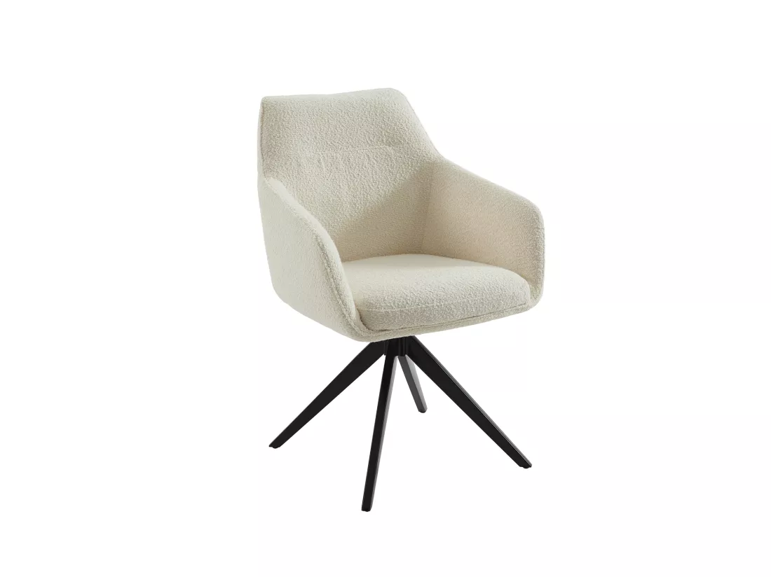 Lot de 6 chaises pivotantes avec accoudoirs - Tissu bouclette et métal noir - Blanc - MUSE
