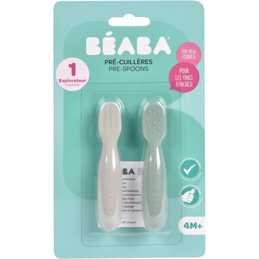 BEABA® Lernlöffel 2er Set aus Silikon salbeigrünvelvet grau