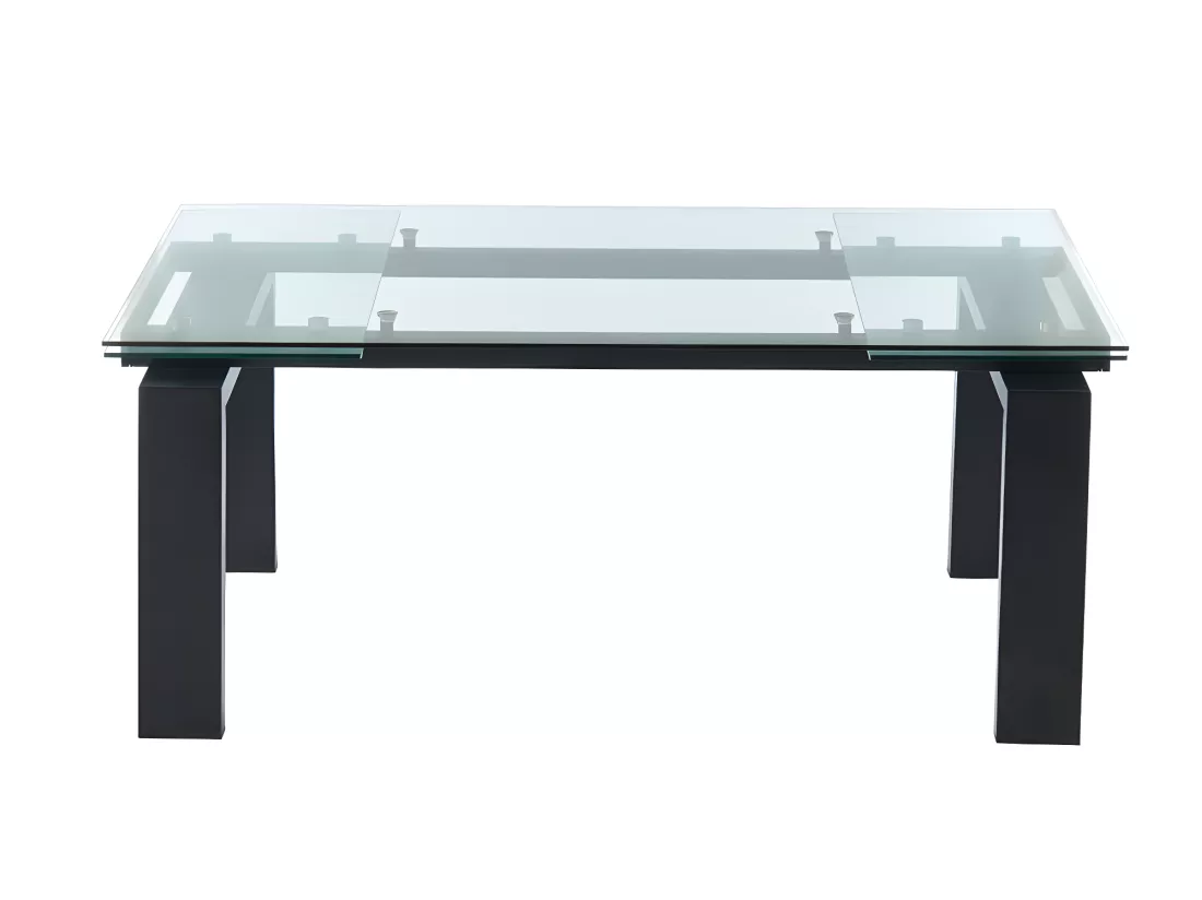 Table à manger extensible LUBANA - Verre trempé & métal - Noir - 8 à 10 personnes
