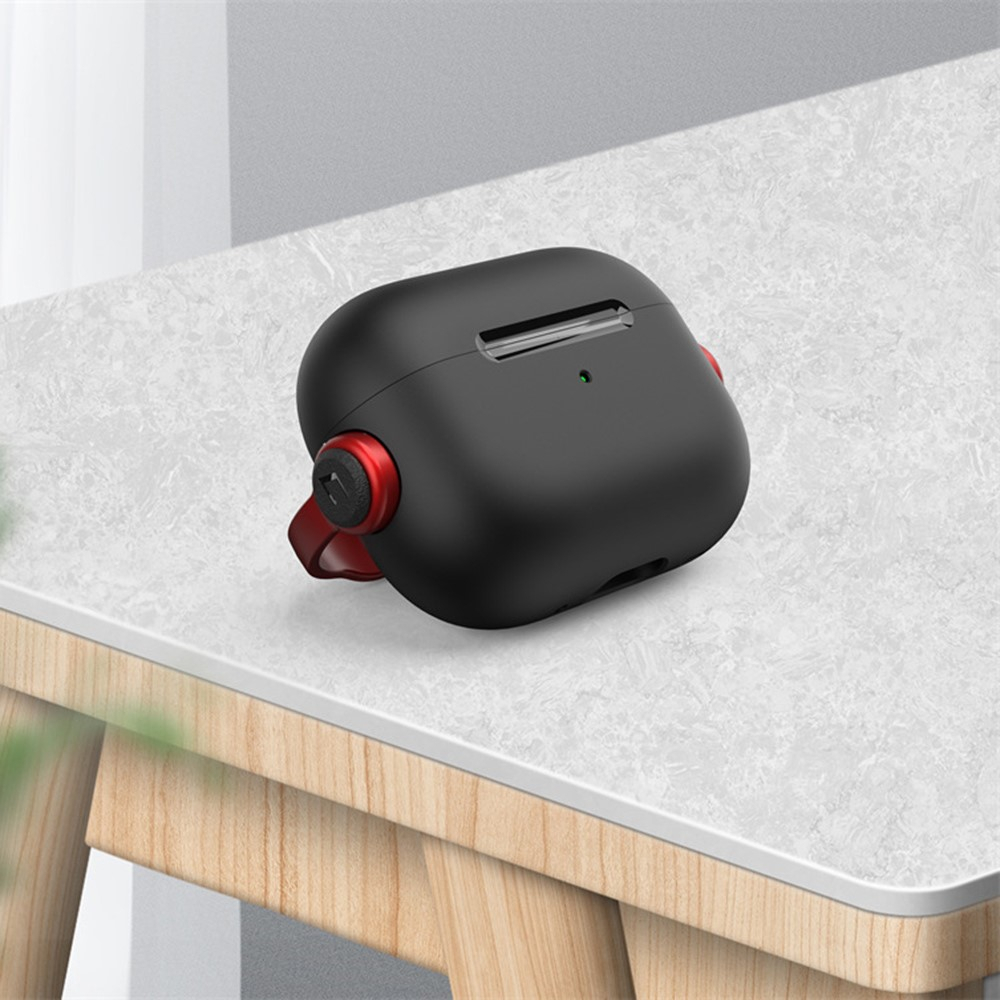 AirPods Pro 2 / AirPods Pro Hybrid Gummi Case Schutzhülle mit Karabinerhaken Kopfhörer Design - Schwarz / Weiss