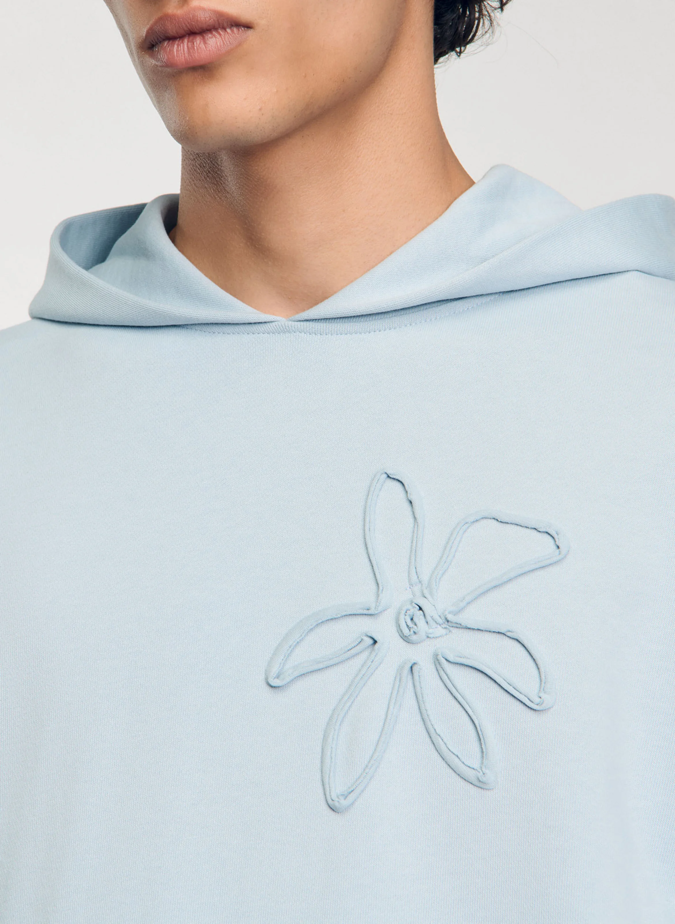 Sweat ample brodé à capuche en coton | Bleu