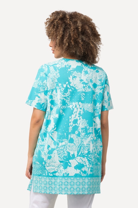 T-Shirt, Patchdruck, Zierbänder, V-Ausschnitt, Halbarm