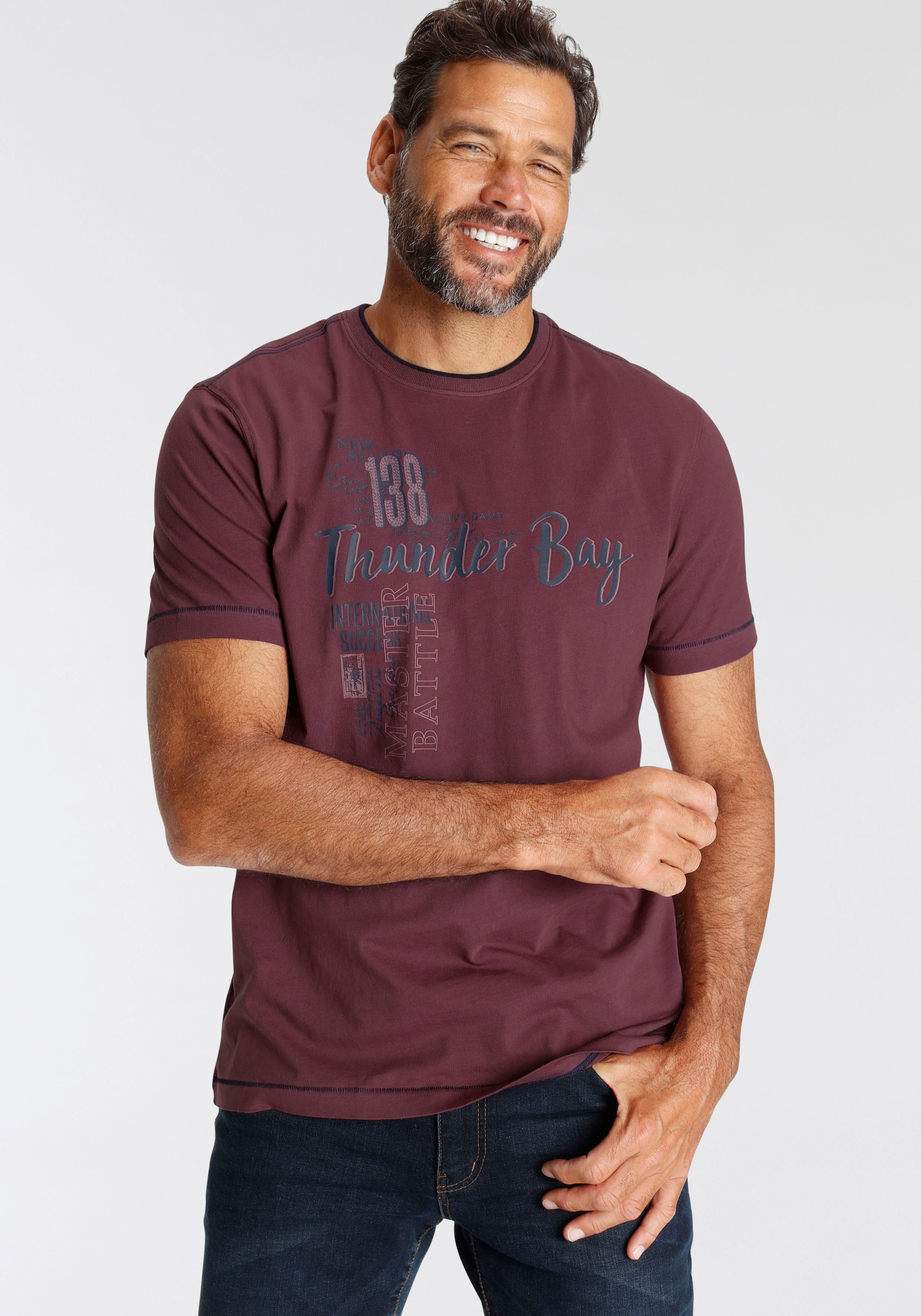 Man's World T-Shirt Kurzarm,  lässiger Print,  aus Baumwolle