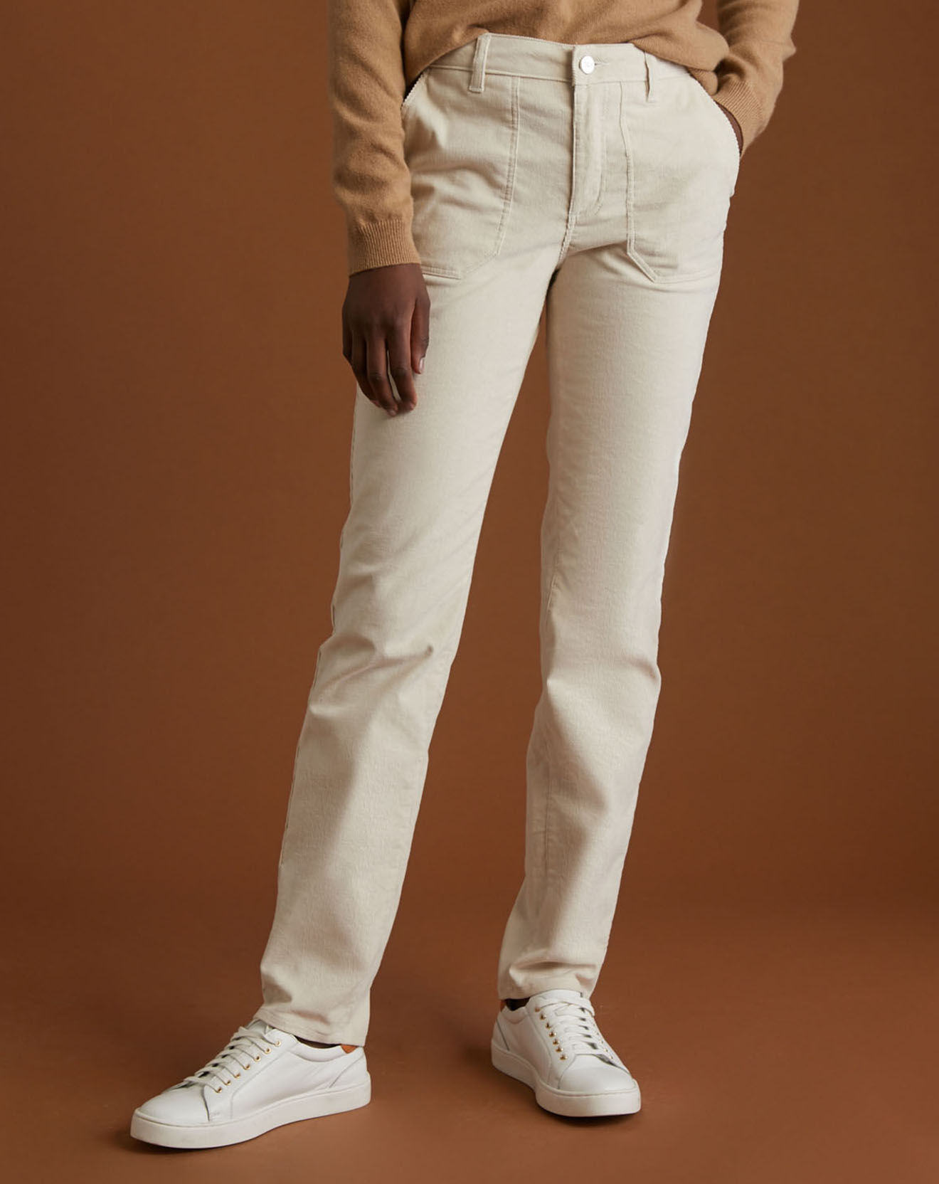 Cyrillus Pantalon cargo en Velours côtelé blanc clair