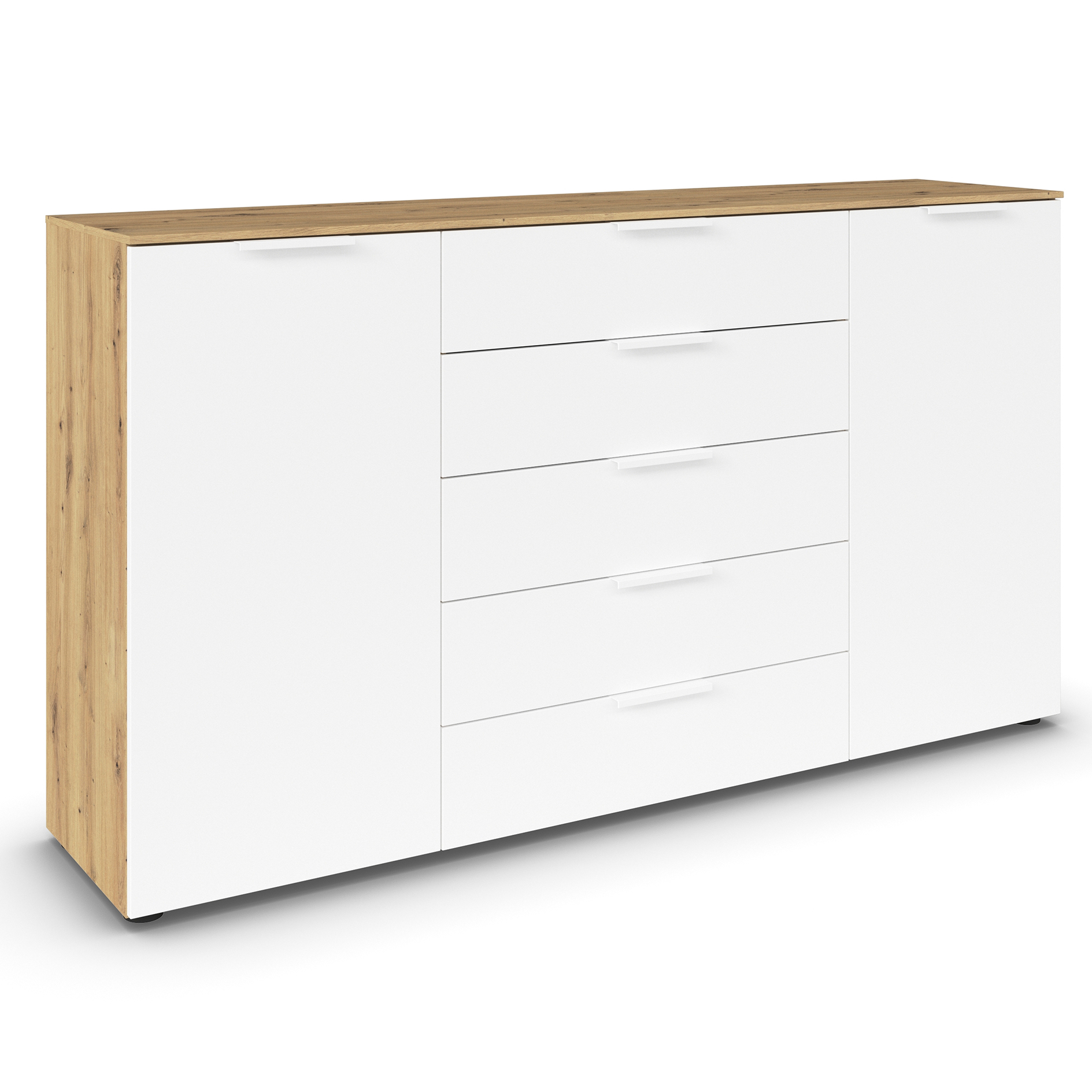 Kommode - Artisan Eiche-alpinweiß - weiße Griffe - 180 cm