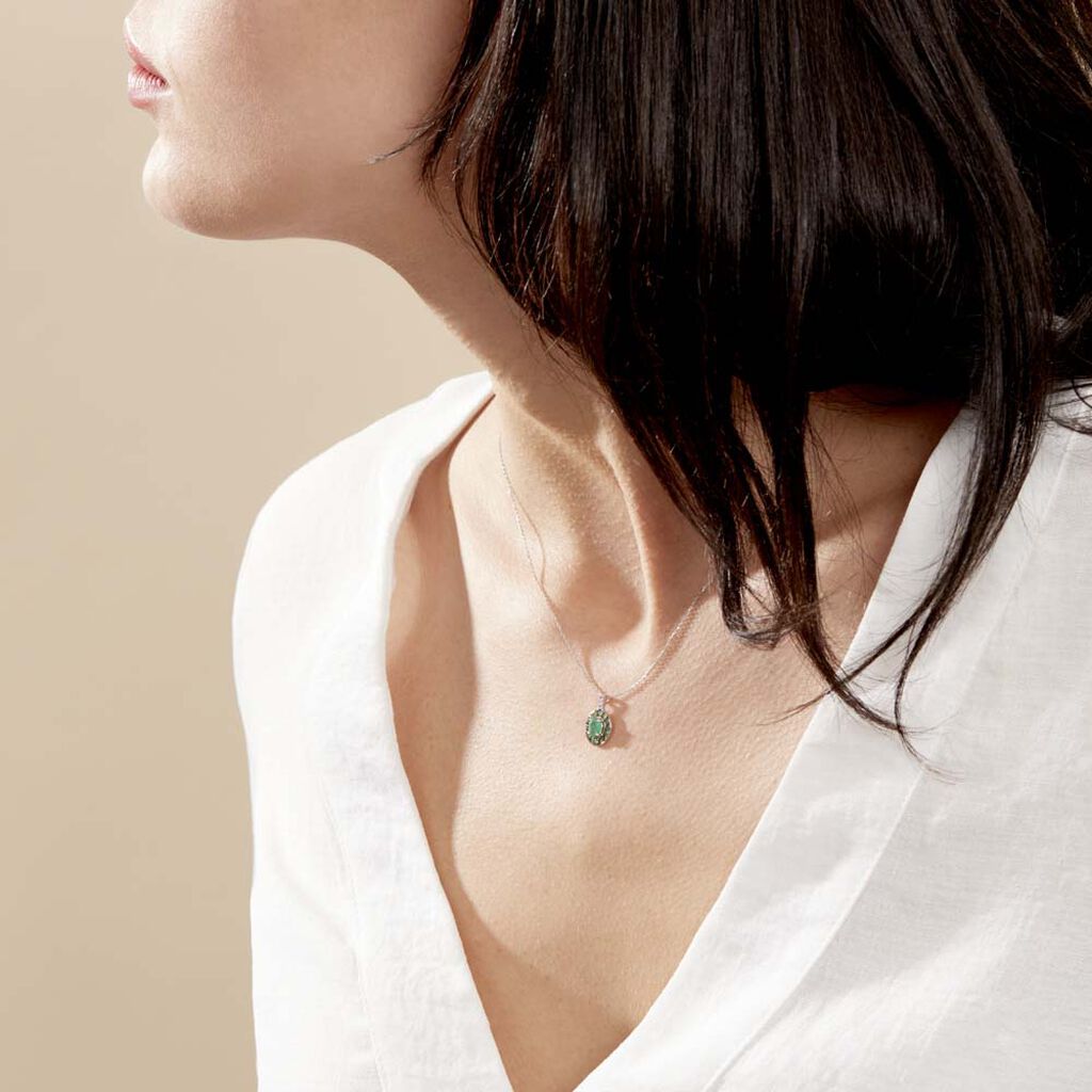 Collier Leona Or Blanc Emeraude Diamant