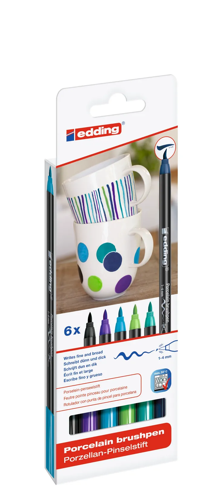 Edding 4200 Porcelain Brushpen Cool Colours - porcelæn penseltusch - 6 stk. - mal på keramik