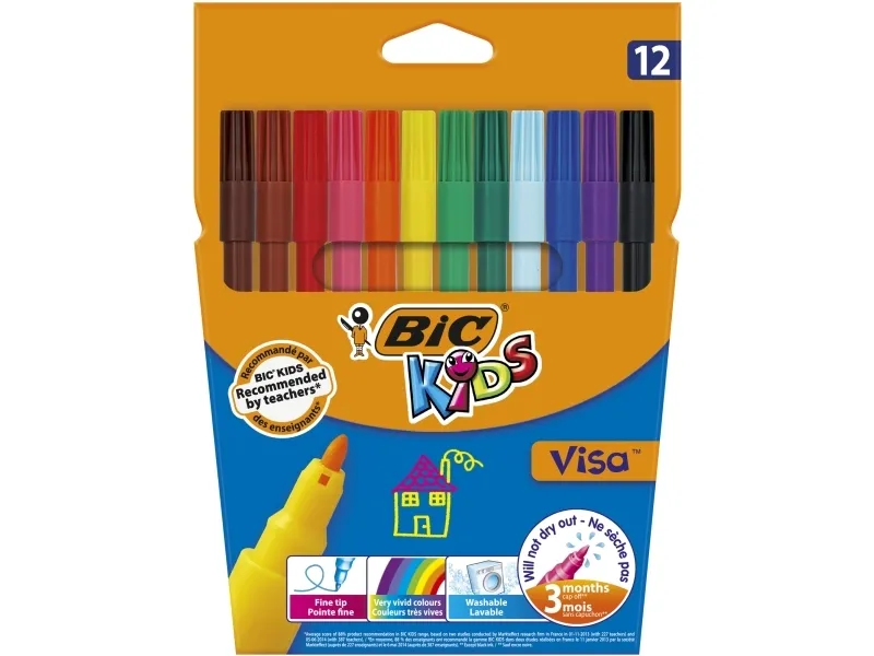 Farvetusser BIC Kids Visa Tynd Spids med 12 stk. ass. farver