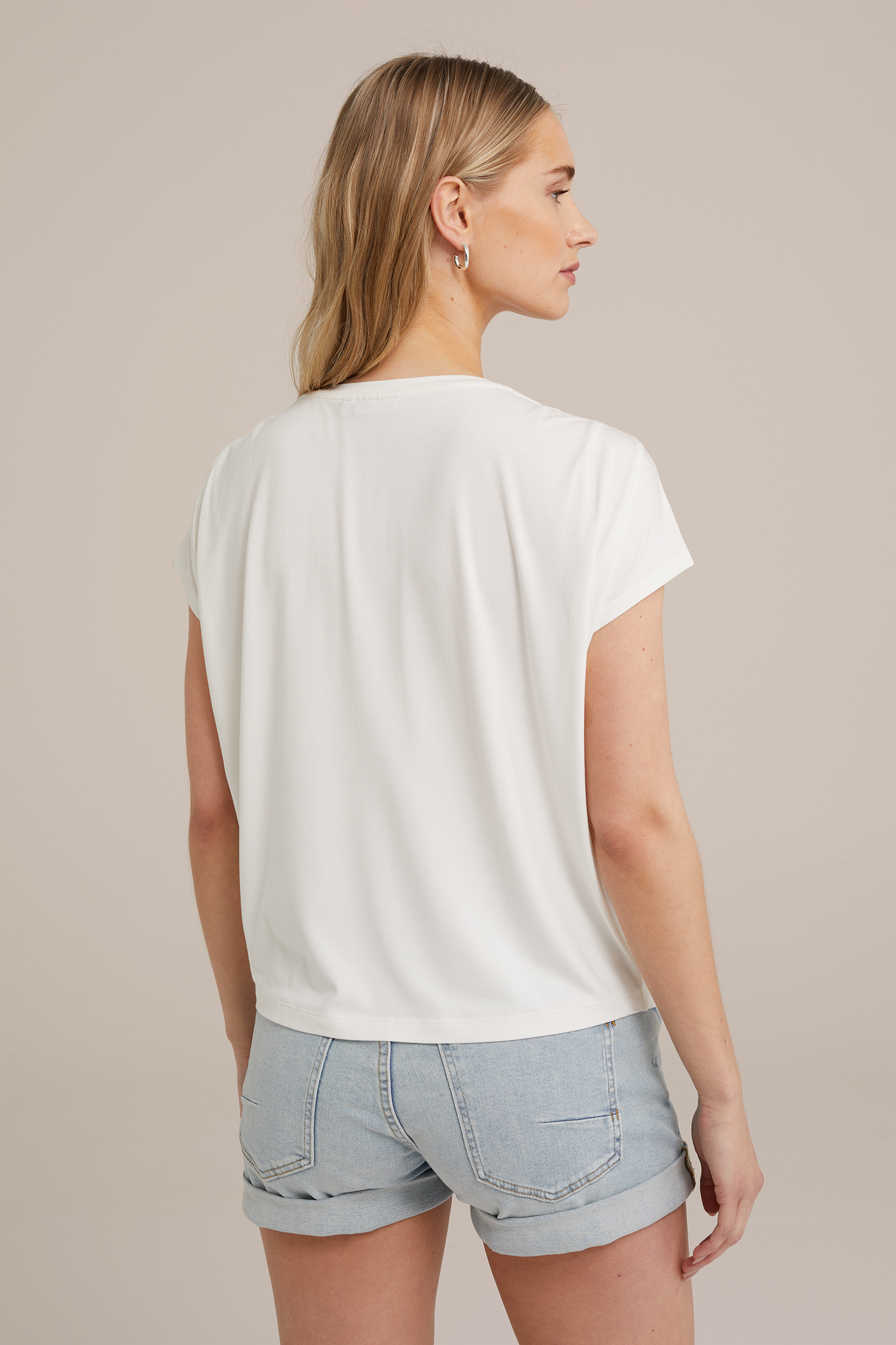 jersey T-shirt met plooidetail WE Fashion Wit
