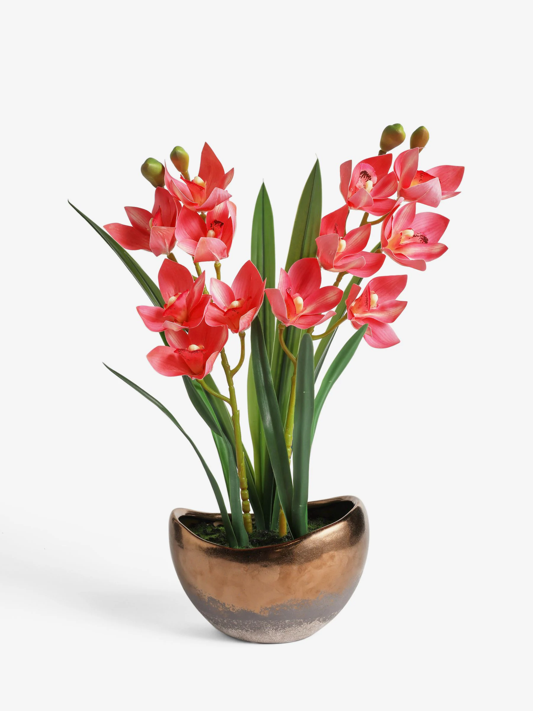 Artificial Orchid In Gold Ceramic Pot