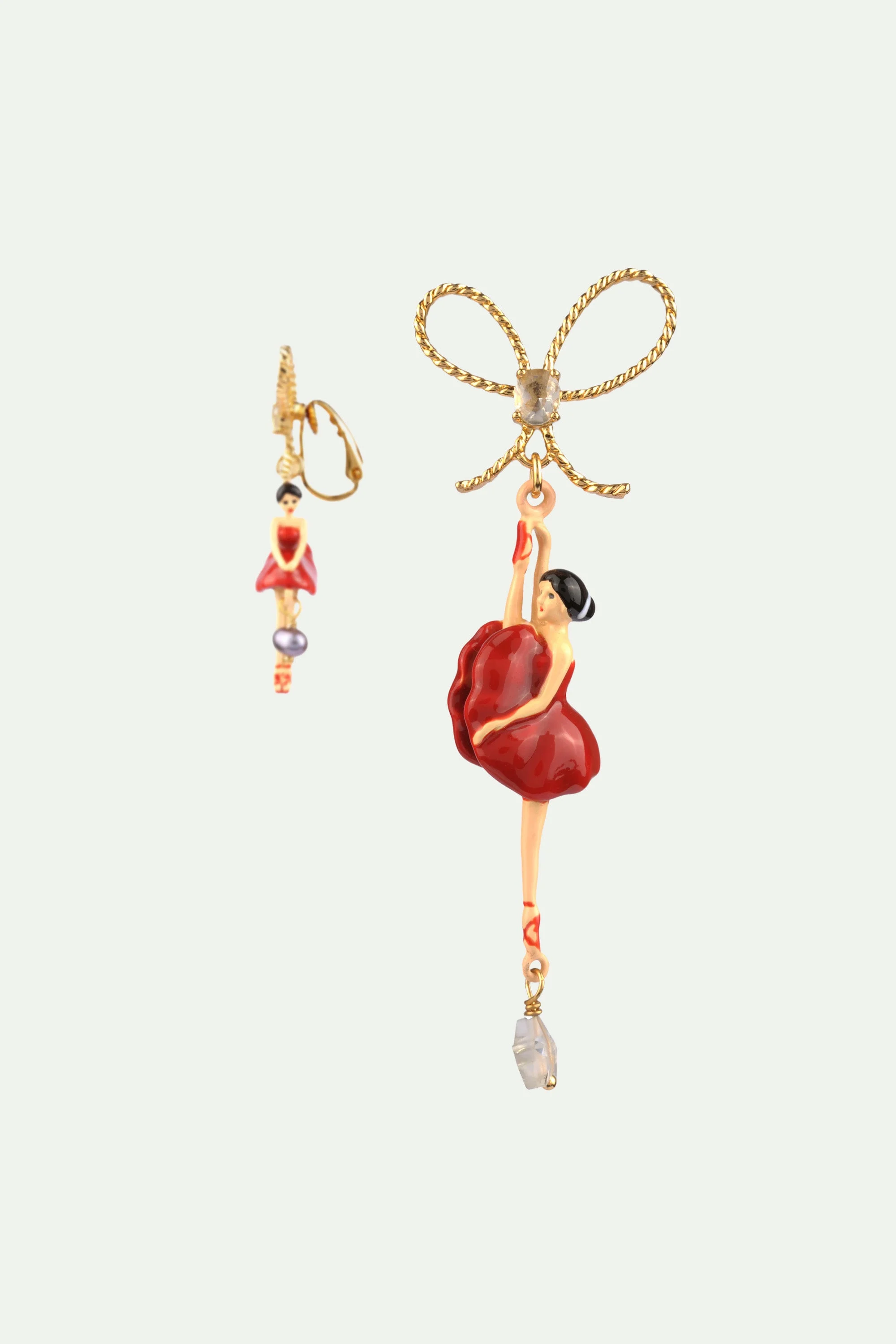 Boucles d'oreilles asymétriques ballerineet noeud | Rouge