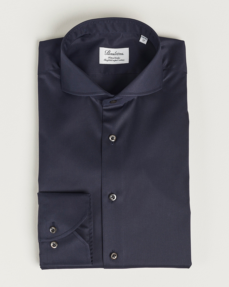 Stenströms Fitted Body Extreme Cut Away Shirt Navy