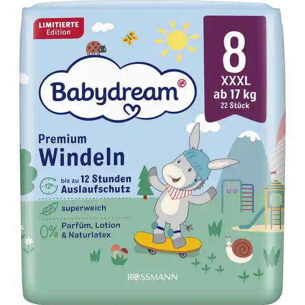 Premium Windel Größe 8 XXXL, 22 Stück, ab 17 kg