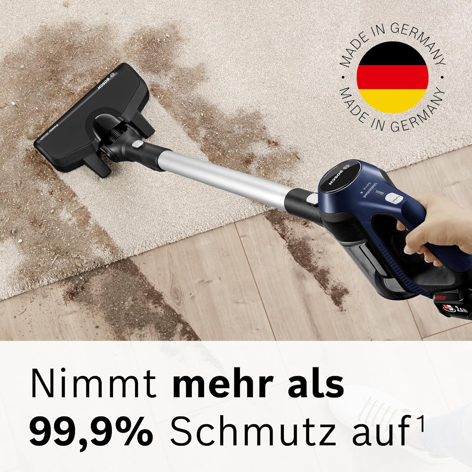 Bosch Akku-Staubsauger Unlimited 6 BBS611PCK, kabelloser Handstaubsauger, beutellos, leicht, Hygiene-Filter, 10 Jahre Motorgarantie, hohe Saugleistung, Lange Laufzeit, alle Bodenarten, blau