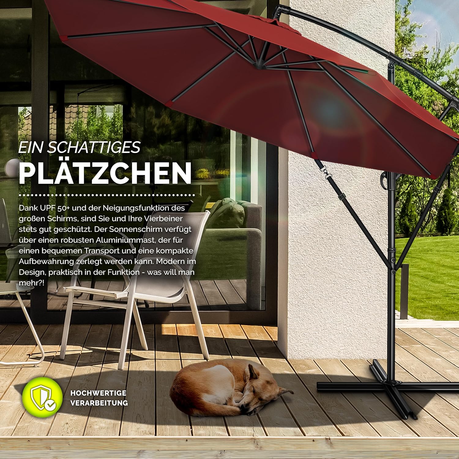 tillvex Alu Sonnenschirm + Abdeckung Ø 300 cm mit Kurbel | Ampelschirm mit Ständer & Windschutz | Gartenschirm UV-Schutz Aluminium | Kurbelschirm Marktschirm wasserdicht 360° drehbar