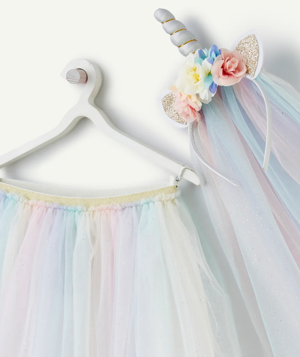 DÉGUISEMENT LICORNE AVEC JUPE ET SERRE-TÊTE EN TULLE PASTEL