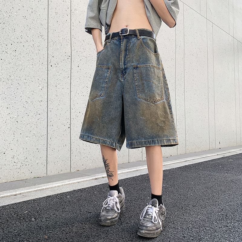 Hushgrain - Mid Rise Washed Denim Shorts