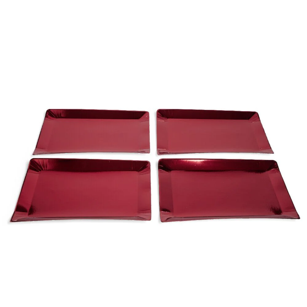 Plateau de présentation rectangulaire x4 carton métallisé rouge 28x38cm