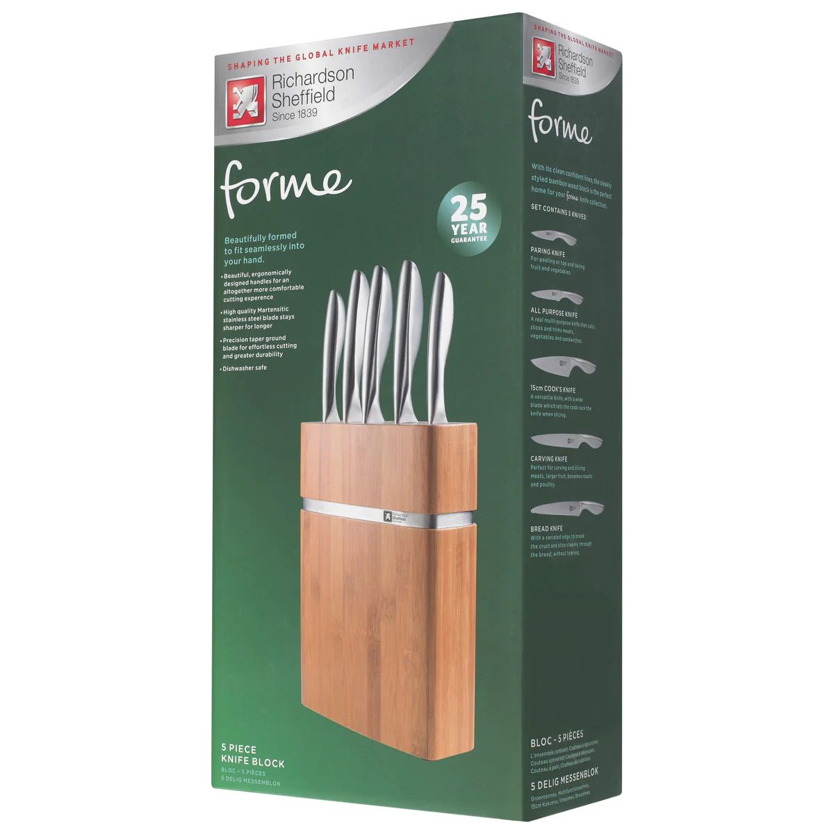 Forme - Bloc Bamboo 5 couteaux de cuisine Richardson Sheffield
