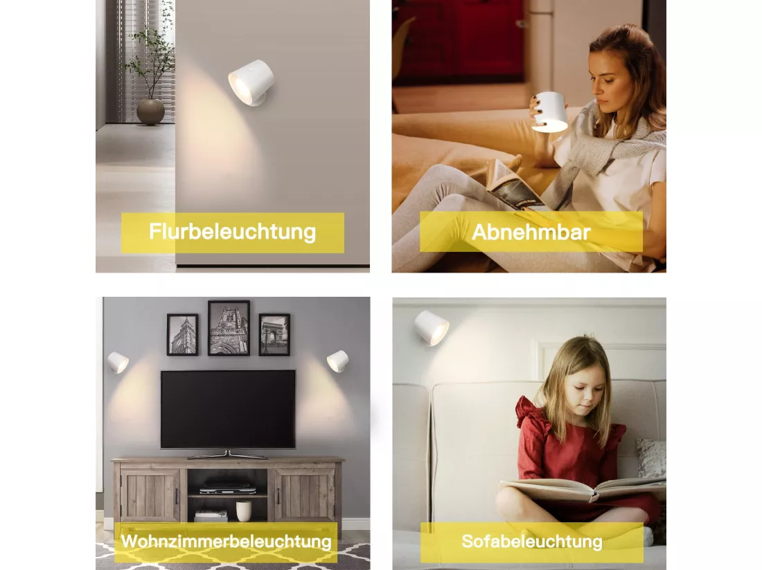 NETTLIFE Applique murale intérieure sans alimentation électrique : Lampe murale LED avec interrupteur eBlanc Sans fil Eclairage mural Touch Variable