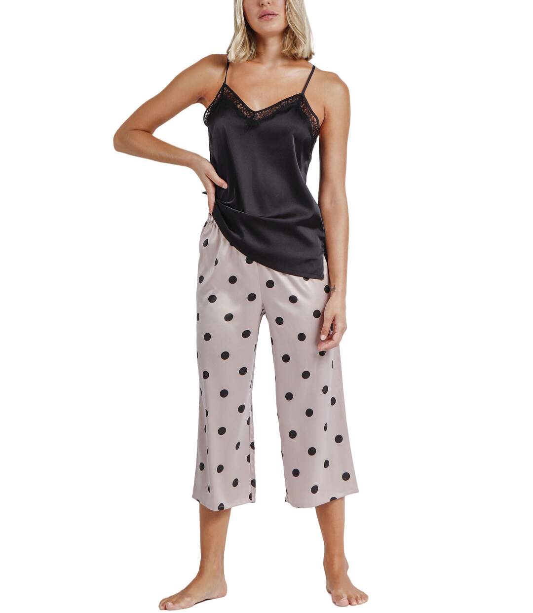 Pyjama tenue d'intérieur pantalon palazzo caraco Elegant Dots Admas