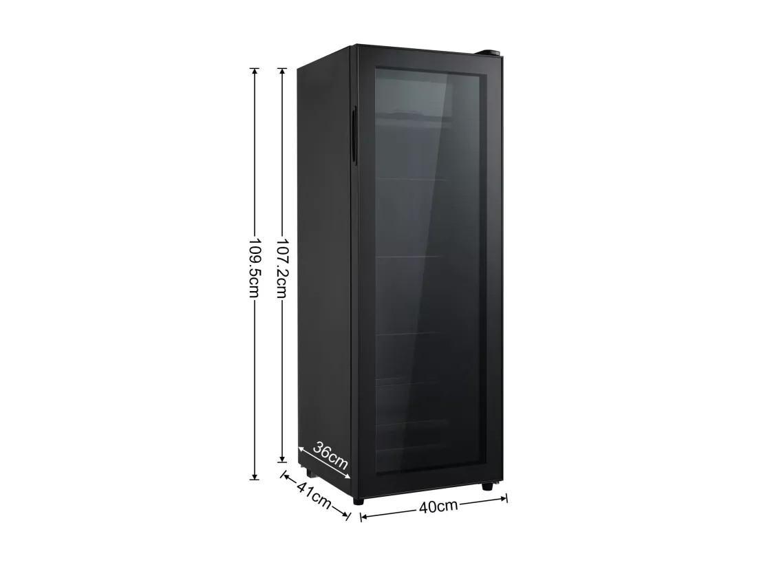 Réfrigérateur 128L, avec 3 étagères réglables et porte en verre, -10°C à 10°C, 90 kWh/an, efficacité énergétique F, 40x41x109.5cm