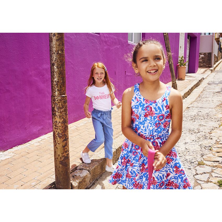 Robe patineuse imprimé fleuri pour fille - Bleu moyen