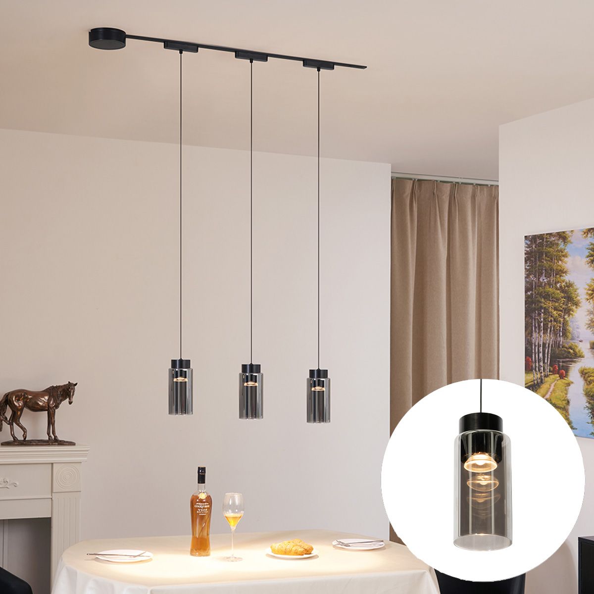 Modern railsysteem met 3 hanglampen zwart 1-fase - Magnetic Vance