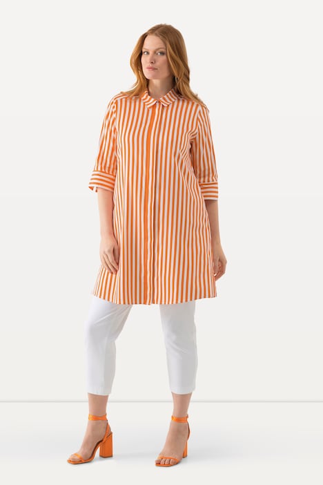 Longbluse, Streifen, A-Linie, Hemdkragen, 3/4-Arm