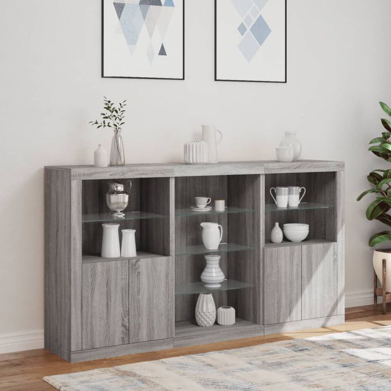 vidaXL - Dressoir - Grijs Sonoma Eiken - 181,5x37x100 cm - Met LED-Verlichting