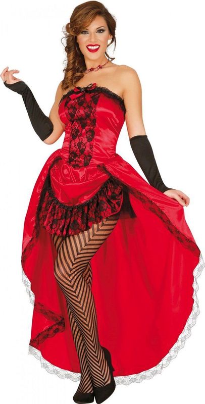 Carnavalsjurk - Rood - Katoen - Asymmetrisch Met Zwart Kant