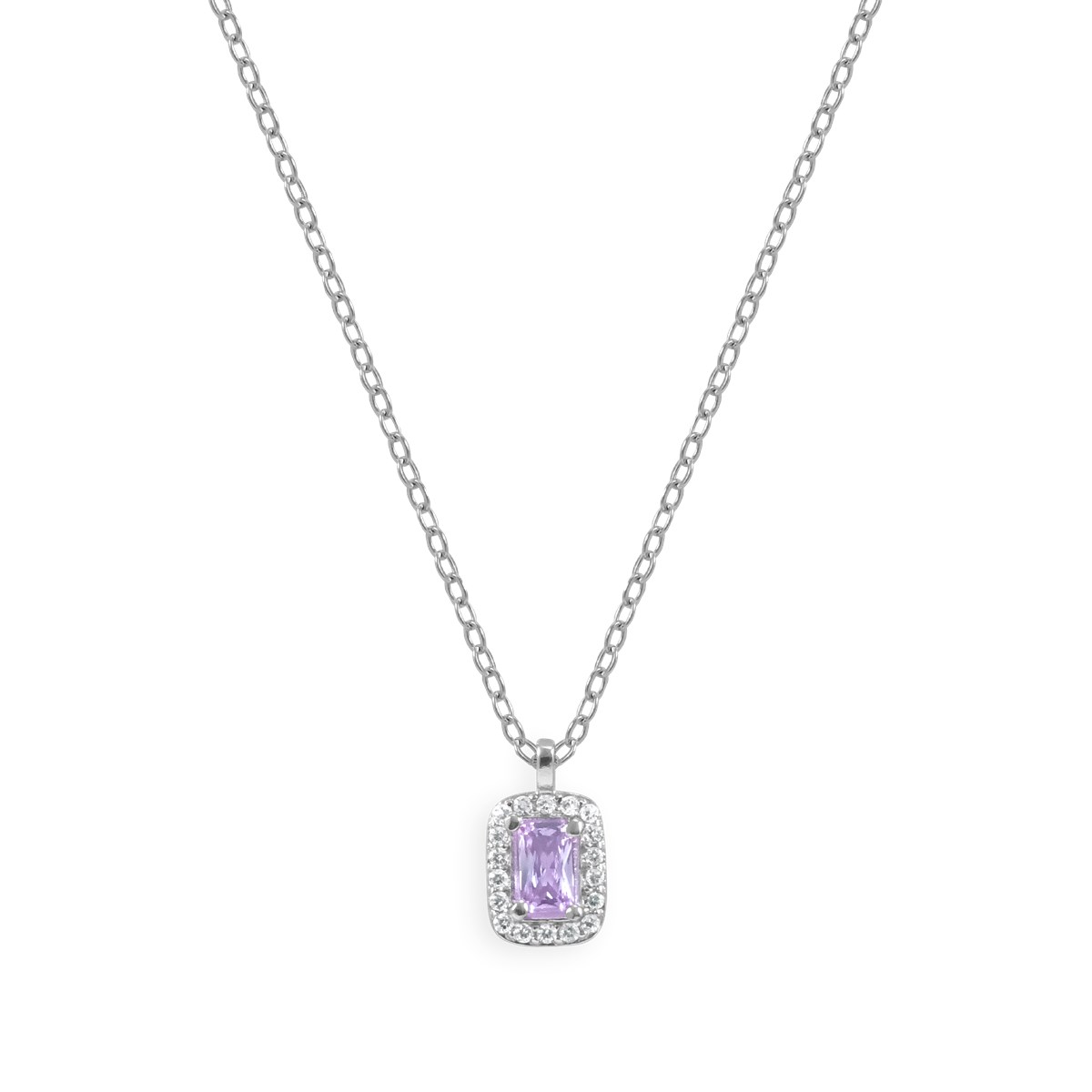 Collier en argent 925 rhodié avec oxyde de zirconium violet
