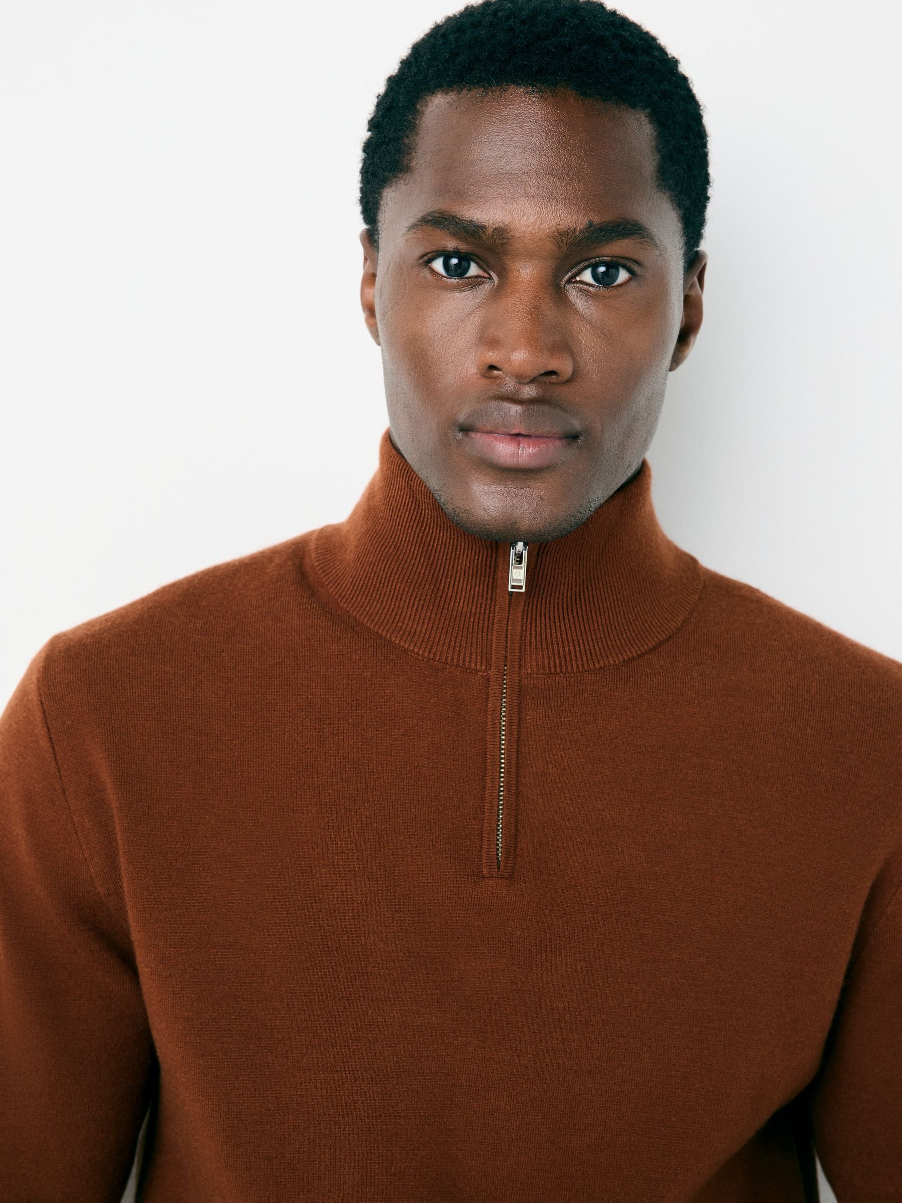 Roestbruin - Regular Fit Premium Mid Weight Zip Neck Jumper